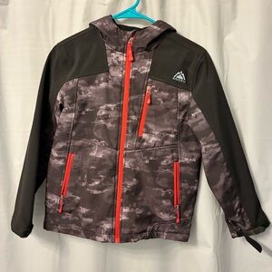 Snozu Kids' Black & Gray Camo Raincoat with Bright Orange Zippers